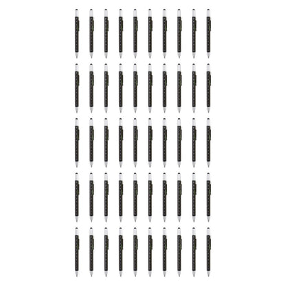 6-in-1 Multifunktionsstift: Stylus-Touch Pen, Schraubendreher (Schlitz + Kreuzschlitz), Lineal, Wasserwaage, Kugelschreiber (50 Stück) Schwarz