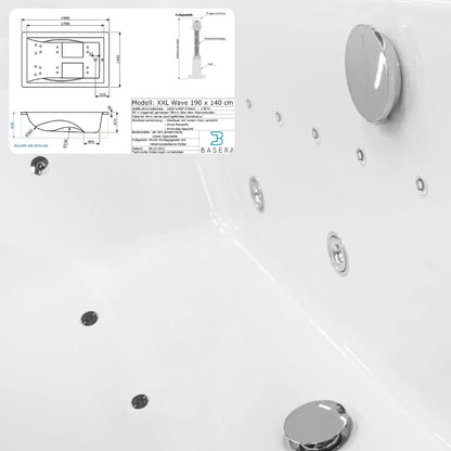 Basera® Premium Indoor Whirlpool XXL with 24 massage jets: Heating, LED, touch panel, Bluetooth