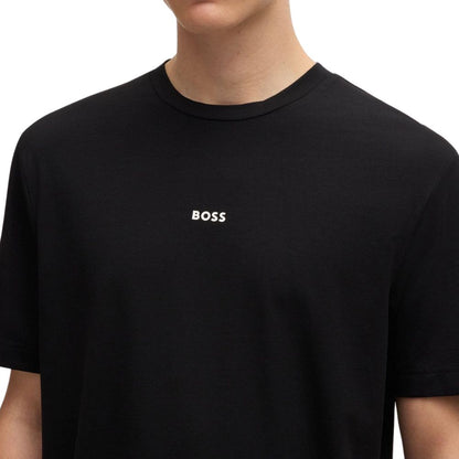 BOSS men's T-shirt in a cotton blend with stretch elastane, logo print
