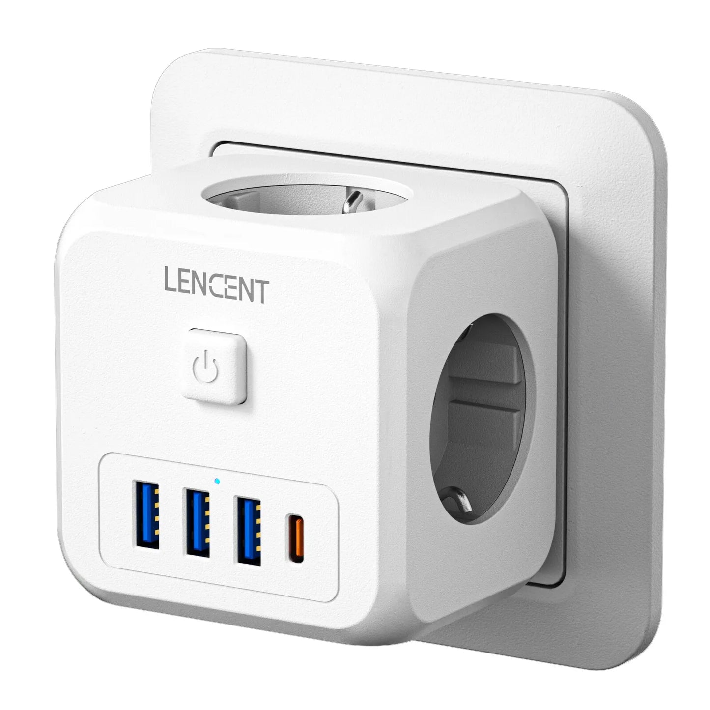 7-in-1 Wandsteckdosen-Adapter | EU-Plug-Stecker-Ladegerät mit Ein/Aus-Schalter - Weiß